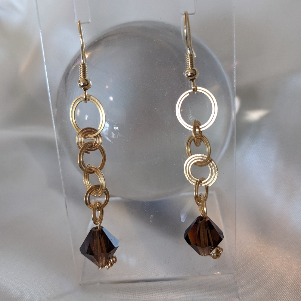 Bi Cone Sparkly Gold Earrings Handmade Circle Hoops Unique Dangle Cute Long